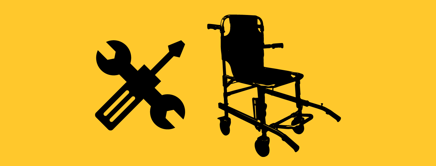 The outline of maintenance tools and an evacuation chair 