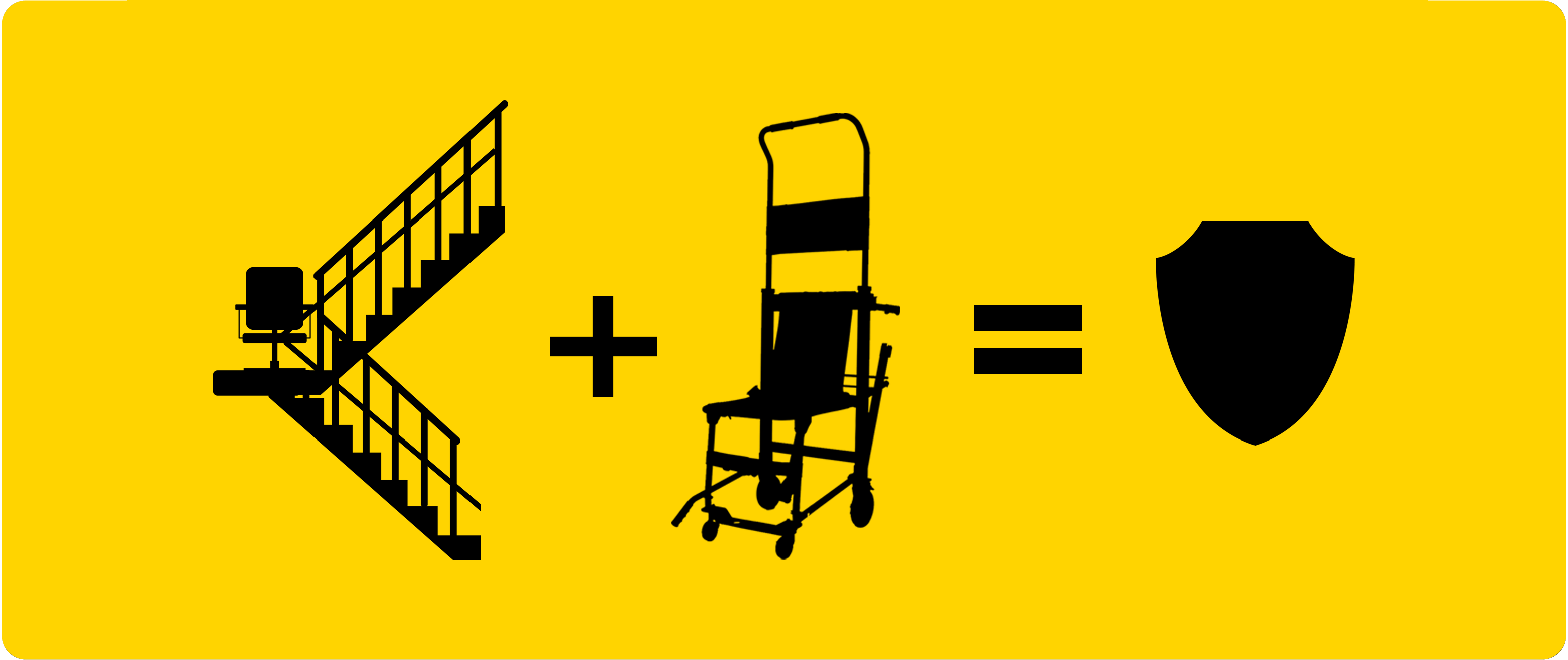 yellow background with black line drawing of emergency evacuation chair for stairs